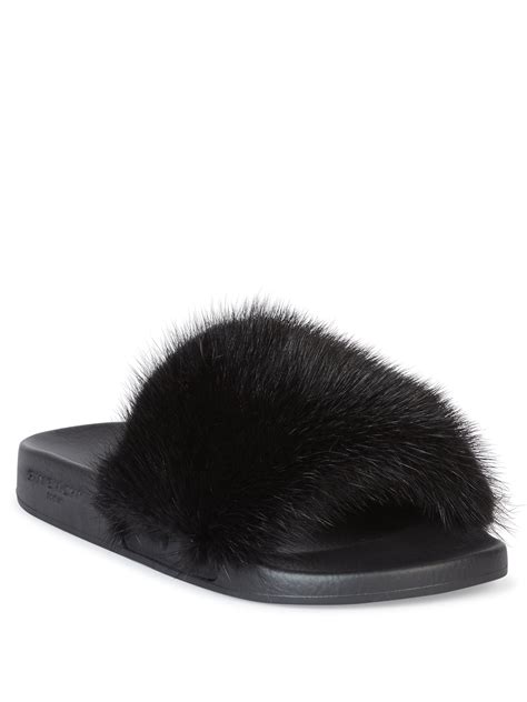 givenchy black fur slides women|Givenchy slides women.